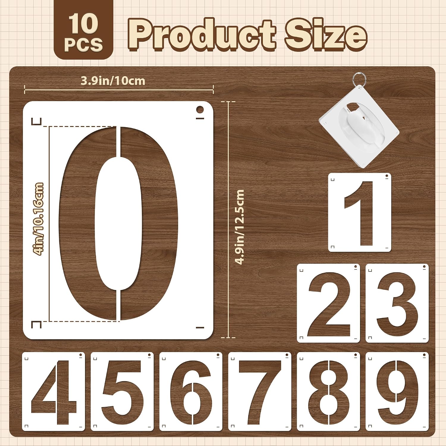 4Inch Number Stencils,10Pcs Plastic Reusable Washable Curb Stencil Kit | 0-9 Large Number Custom Stencils for Address