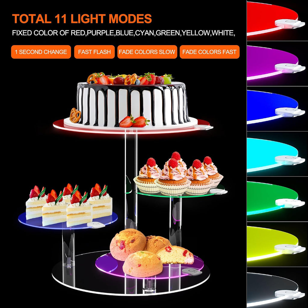 Cake Stand with Rechargable LED Light, Round Light Up Cupcake Stand, Cupcakes and Cakes Comb for 8-12 Inch Cakes