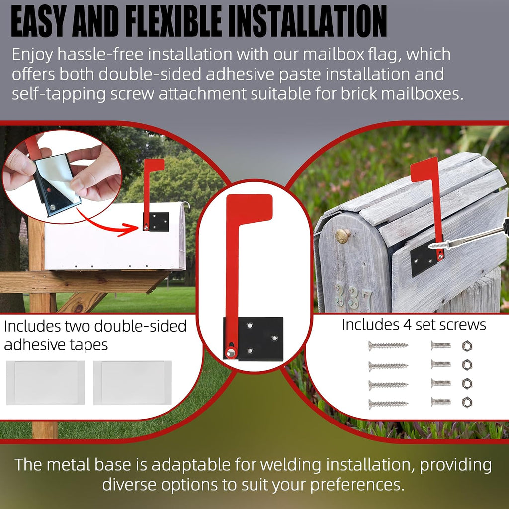 Mailbox Flag Replacement Kit for Wall-Mount and Post-Mount Mailbox | Red Metal Mailbox Flag with 4 Self-Tapping