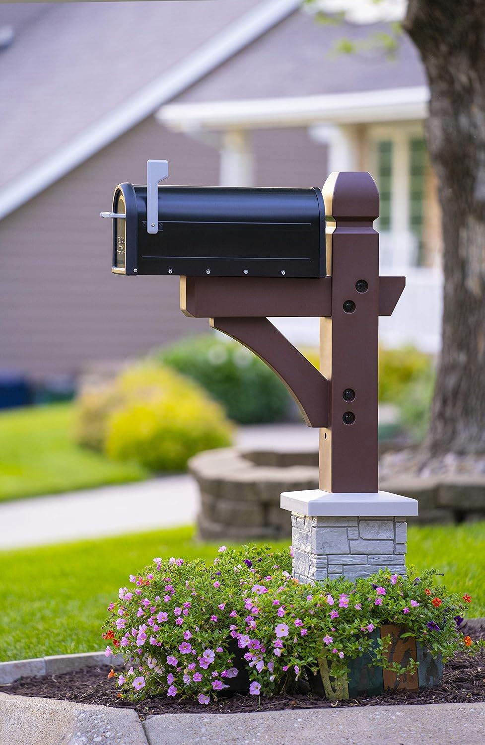 Premium Mailbox Post Set Cross-Arm Classic Coffee