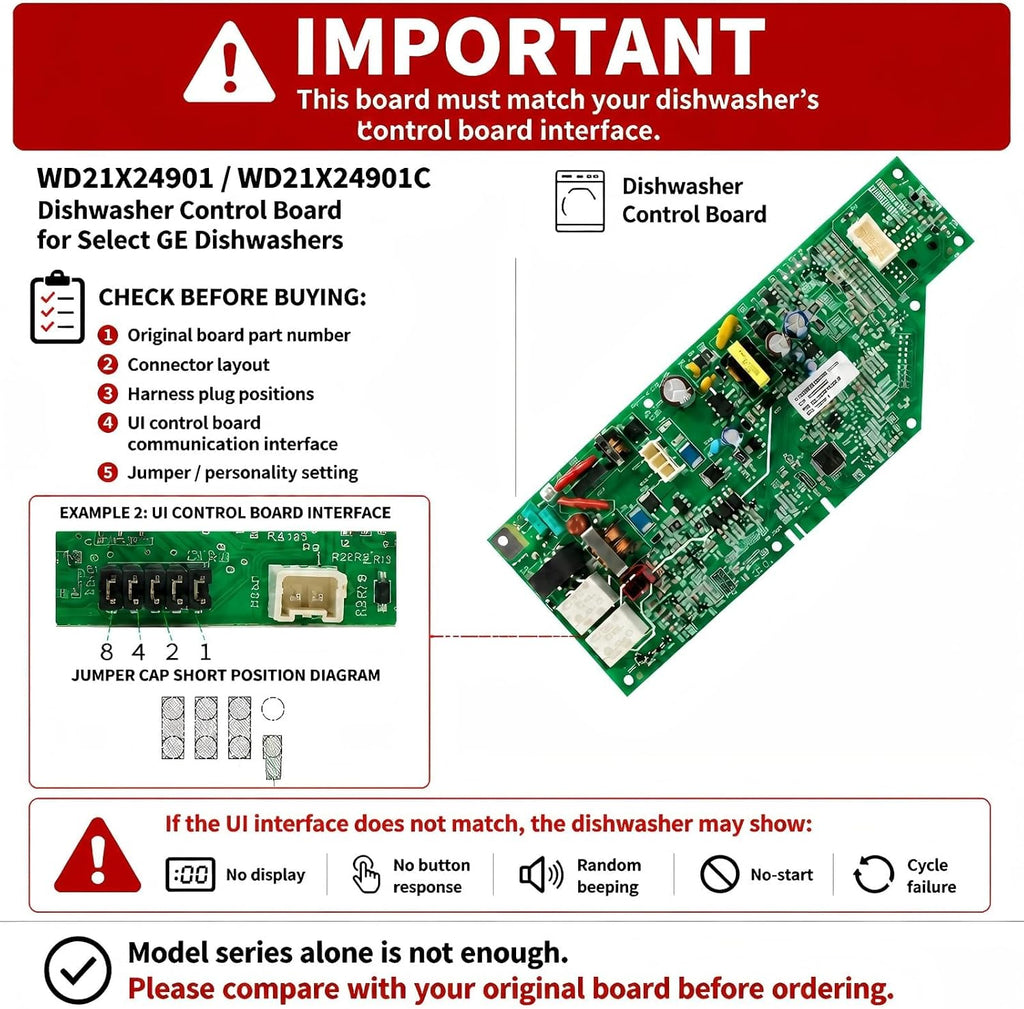 WD21X24901C Dishwasher Control Board Replacement for GE, Hotpoint, Whirlpool, Amana - Replaces WD21X24901, WD21X24901E, WD21X24901R, WD21X24799, WD21X22949
