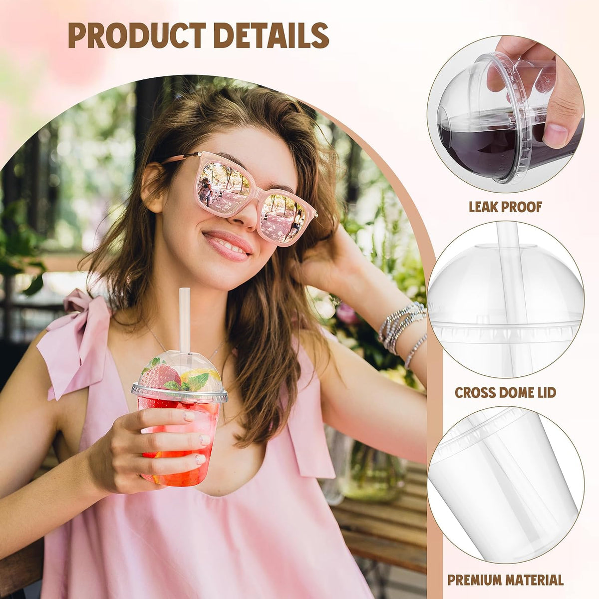 50 Pcs 12 oz Clear Plastic Slushie Cups with Dome Lids and Straws