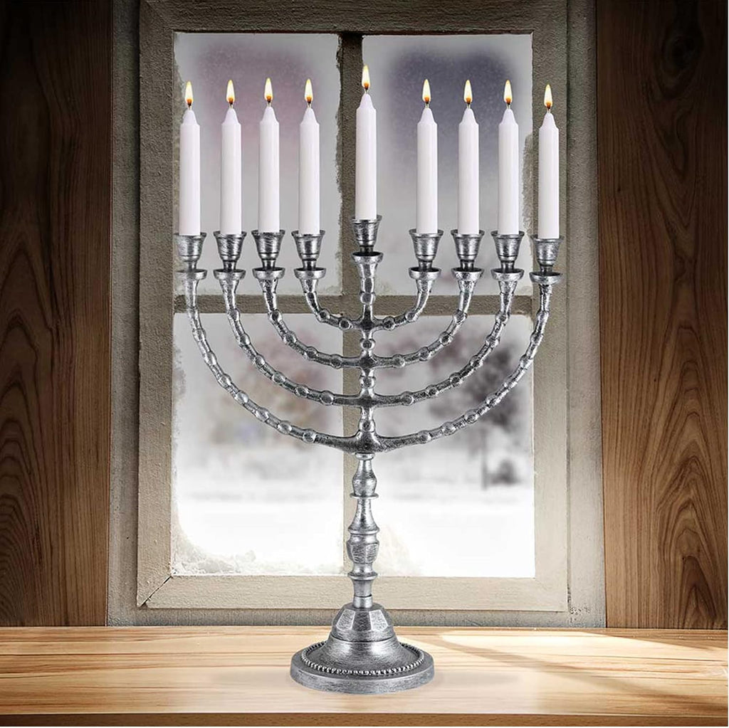Extra Large Traditional Chanukah Menorah use with Thick Shabbat Candles or Oil Cups Antique Looking Hanukkah Minorah