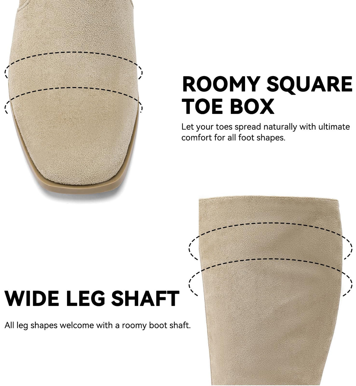 Knee High Boots for Women Wide Calf Tall Boots Square Toe 6.5W