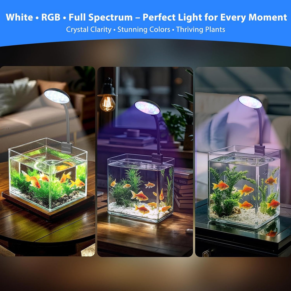 Mini Clip-On Aquarium Light 7W USB Dimmable Fish Tank Lamp with 3 Light Modes (White/RGB/Full Spectrum), 9-Level