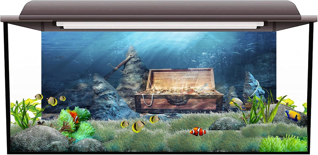 48x20 in Underwater Aquarium Backdrop Treasure Chest Fish Tank Background