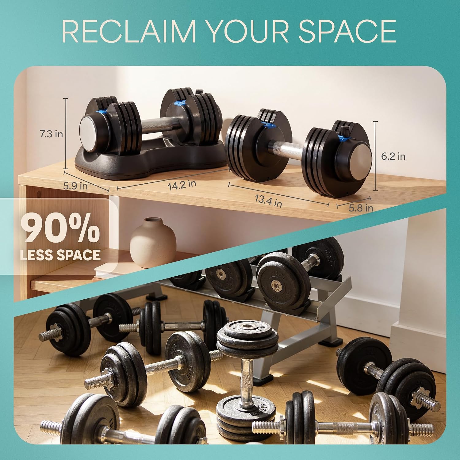 Adjustable Dumbbells, Single or 2pcs, Up to 55 lbs & 3-in1 option | Quick-change weight system with included rack —
