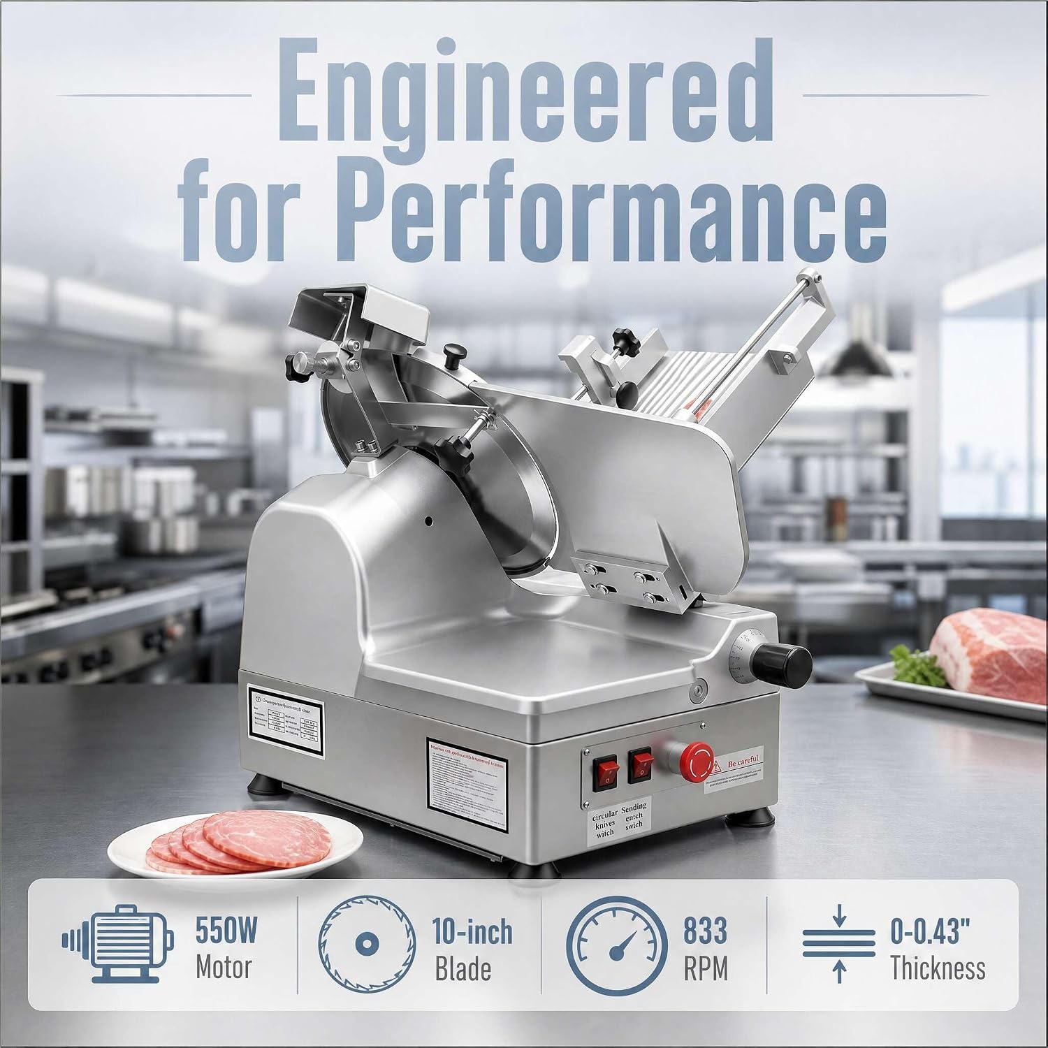 Commercial Meat Slicer, 550W Meat Slicer Machine for Home with 10" High-Hardness Carbon Steel Blade, 0-0.43"