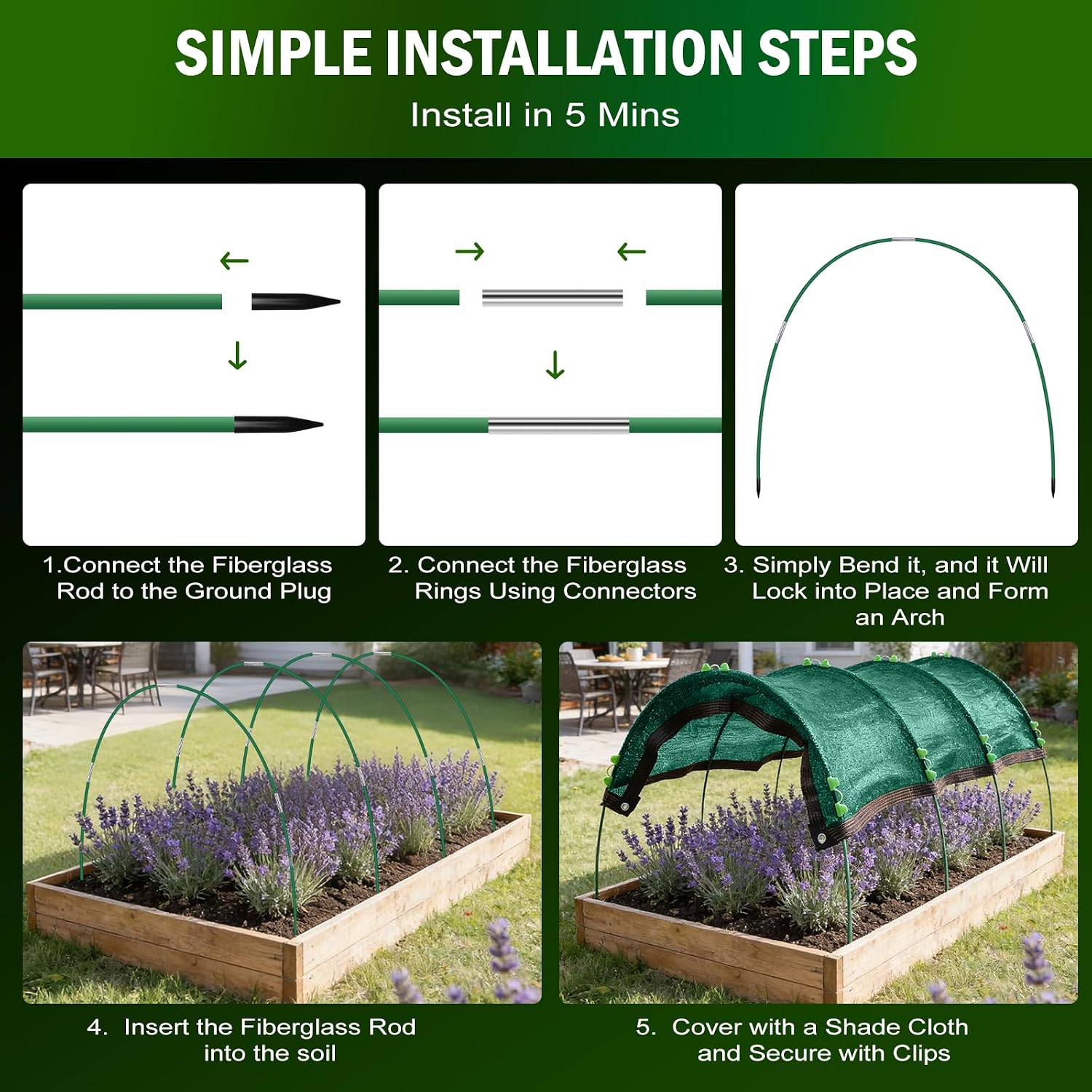 Garden Shade Kit 78.7"x39.4", 70% Green Shade Cloth with Hoops for Plants, Raised Garden Bed Shade Cover for Heat