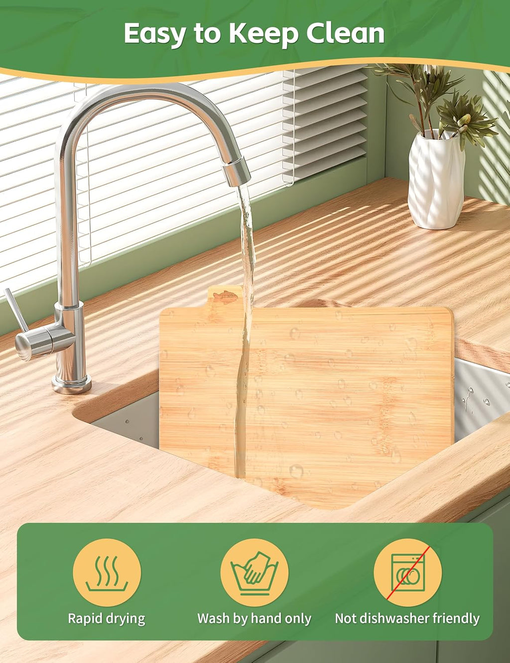 Bamboo Cutting Board Set with Meatal Stand, Lexda 4PCS Eco-Friendly Labeled Tabs Cutting Board, Durable Cutting