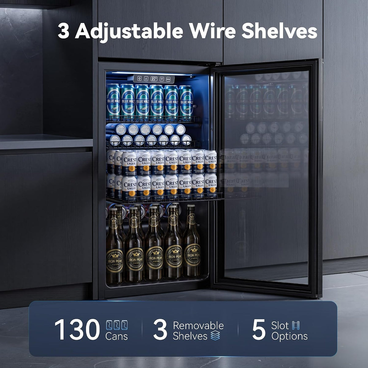 130 Can Beverage Refrigerator, 3.2 Cu.ft Fridge, Glass Door