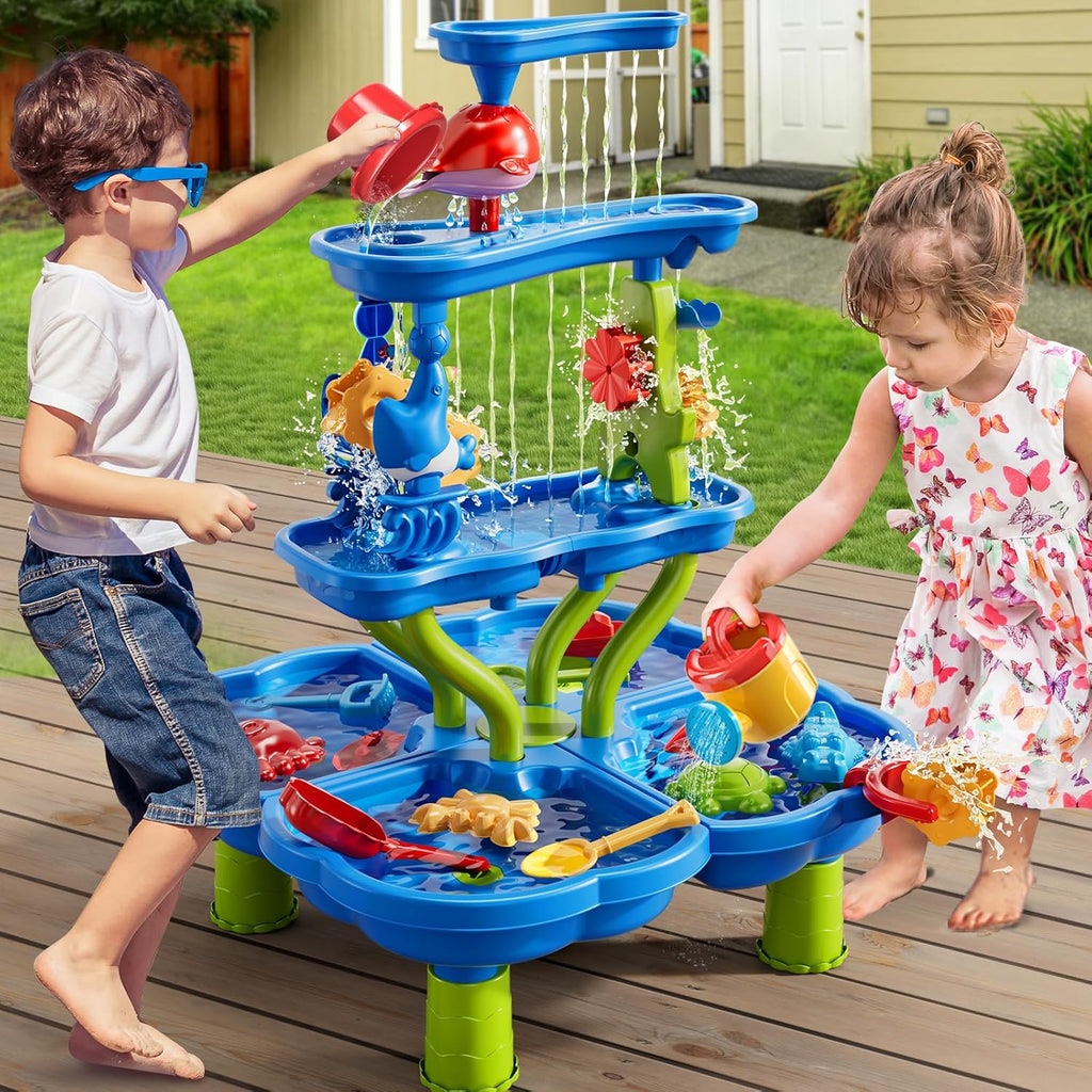 Water Table for Toddlers 1-3 3-5, 4-Tier Water Table for Kids with Sand Beach Toys, Water and Sand Sensory Table