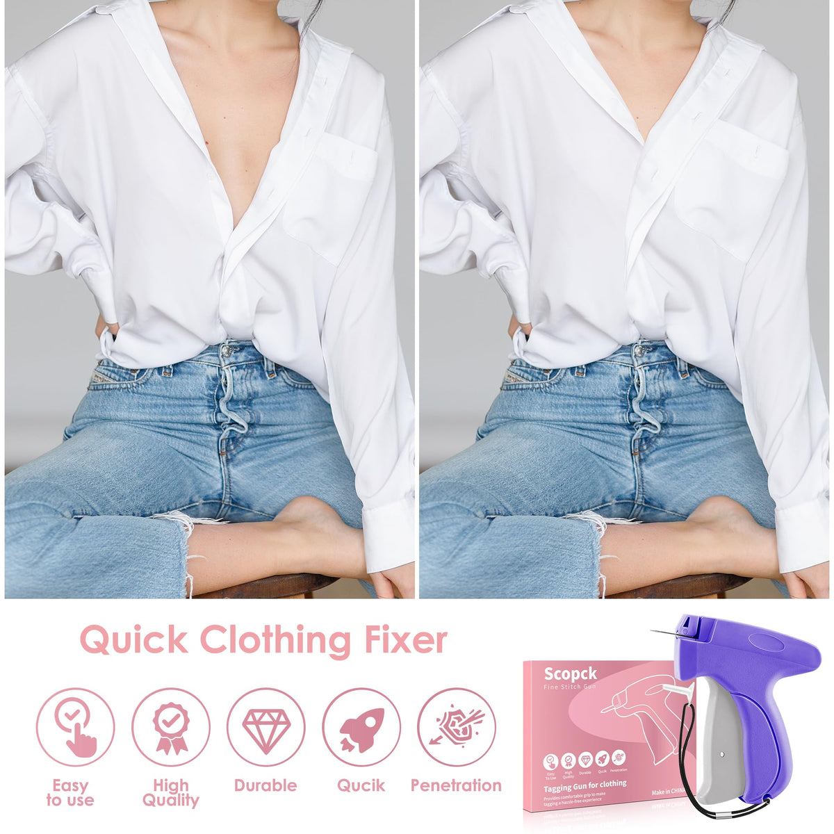 Stitch Gun for Clothes - Handheld Stitch Gun Quick Clothing Fixer - Mini Sewing Kit Micro Tagging Gun - Includes 6