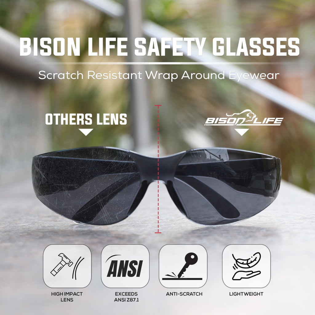 Black Safety Glasses for Men & Women, Bulk, ANSI Z87.1, 12 Pack