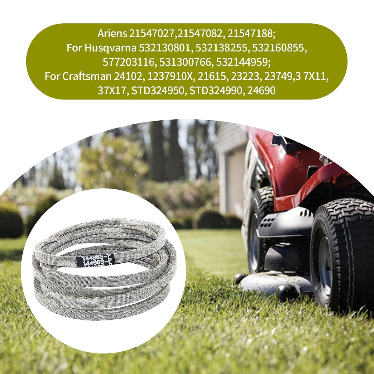 144959 Riding Mower Deck Belt 1/2" X 95" Replacement for Craftsman Poulan Husqvarna AYP 144959 532144959 532130801 160855 130801 138255 42" Deck for Craftsman LT1000 LT2000 LT3000 DYT4000