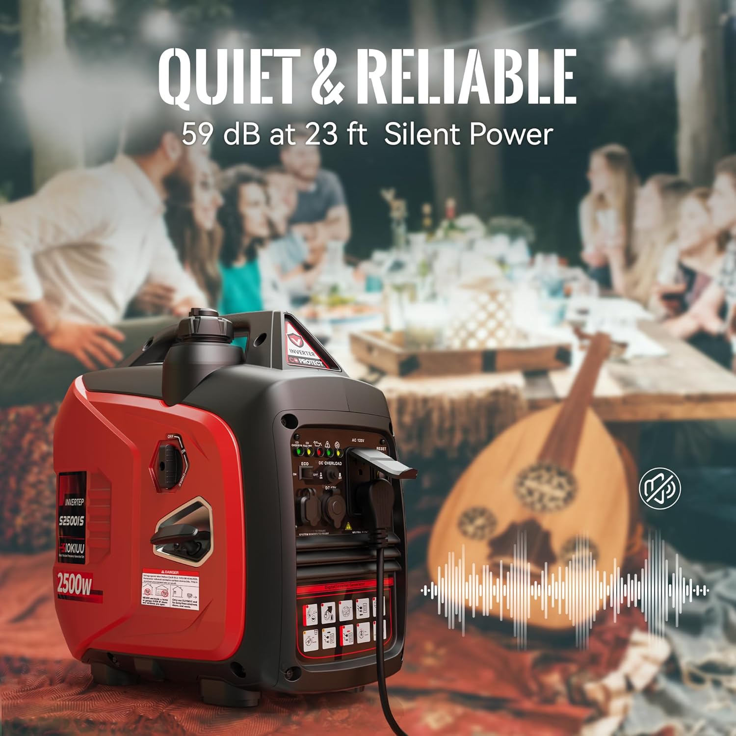 2500W Portable Generator Super Quiet Inverter Generator Ultra Lightweight for Home Backup Outdoor Camping, CO Sensor