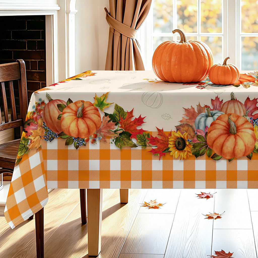 Fall Tablecloth 60 x 120 Inches, Plaid Fall Table Cloth Rectangle