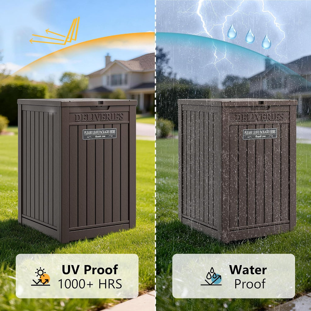 Package Delivery Box for Outside, Waterproof Outdoor Storage, Brown