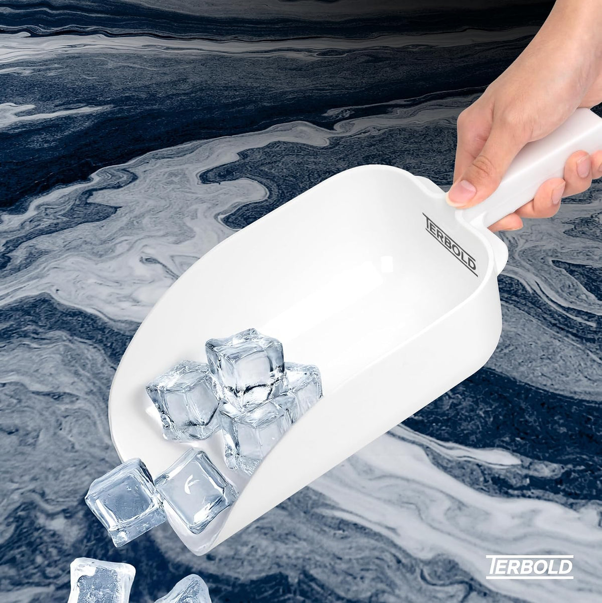 2pk Terbold Plastic Ice Scoop 64oz | Large Utility Plastic Hand Scooper