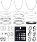 Jewelry Set for Men Silver Stainless Steel Cuban Link Necklace Bracelet Rings Hoop Stud Earrings Mens Jewelry Set
