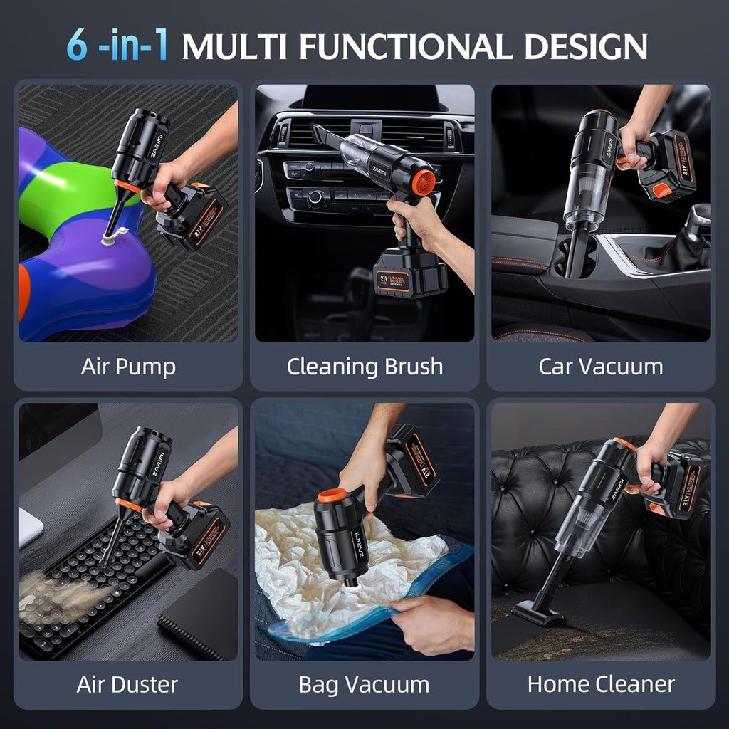 Portable Cordless Car Vacuum, 50,000Pa High-Power Brushless Motor, Rechargeable Handheld Vacuum Cleaner with 2