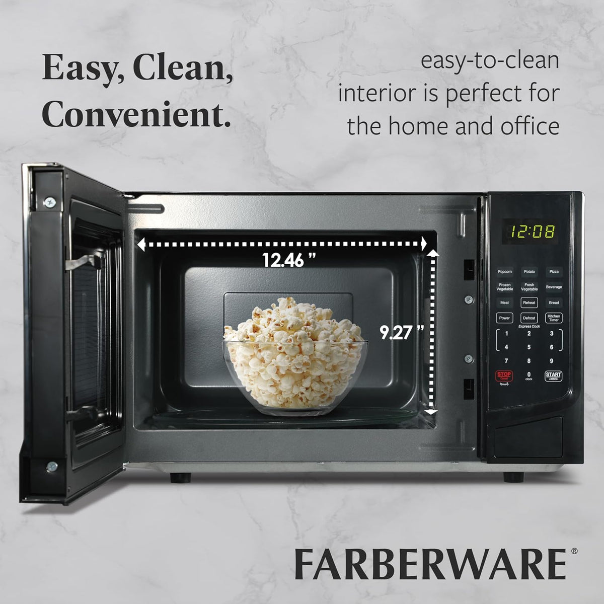 0.9 Cu. Ft. Black Microwave Oven, 900W with LED Display, 10 Power Levels, 8 Auto-Cook Presets, Express Cooking & Defrost