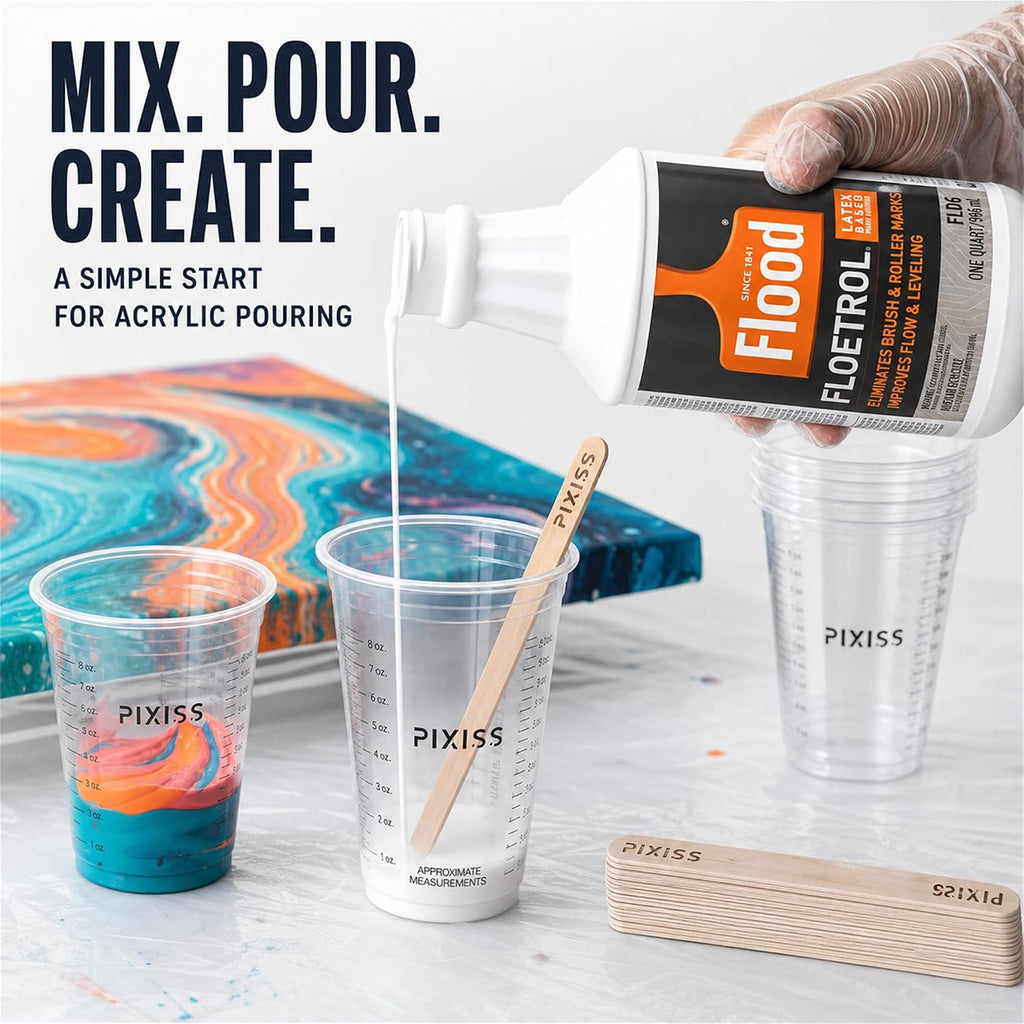 Floetrol Acrylic Pouring Medium, 32 oz with 20 Cups & 20 Mixing Sticks