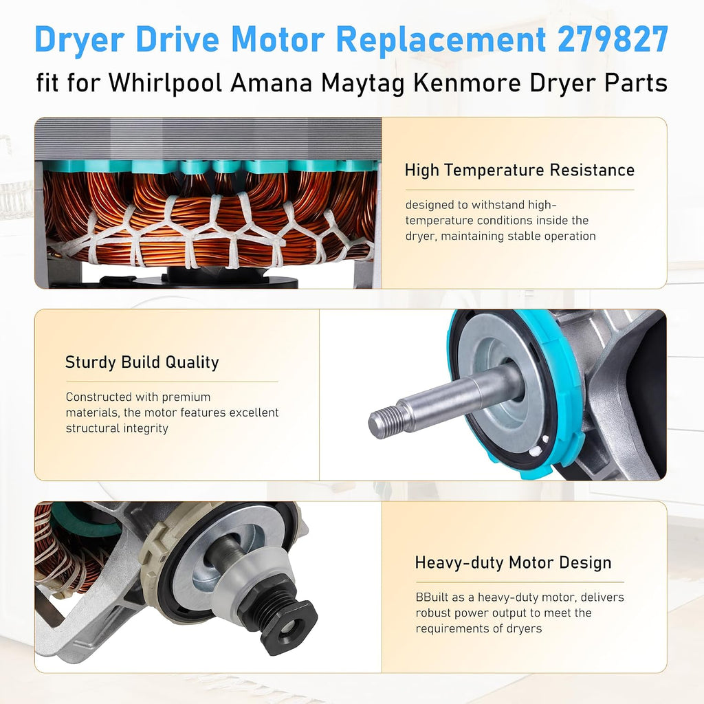 Upgraded 279827 S58TVNBG-7091 Dryer Drive Motor fit for Whirlpool Maytag