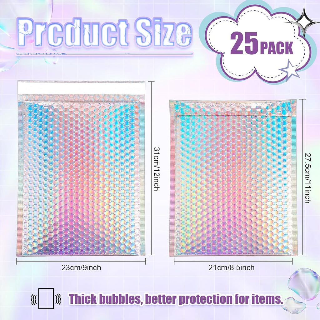 25 Pcs Holographic Bubble Mailers,Metallic Bubble Mailers,8.5 x 12 In