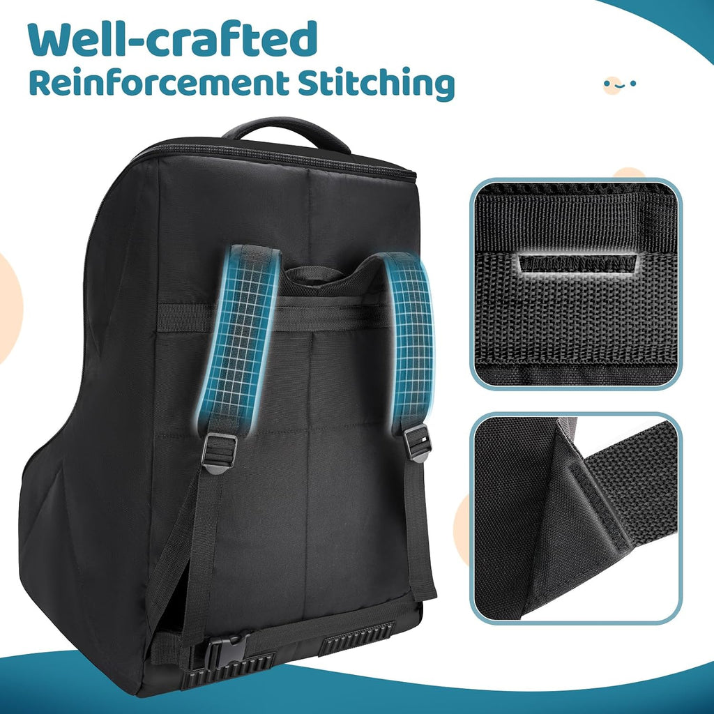 Car Seat Carrier Bag for Airport, Baby Travel Essentials | Shoulder Strap, Waist Strap, Padded Portective, PU Leather