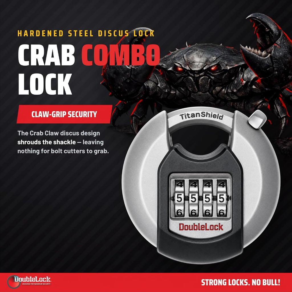 Crab Discus Combination Lock, Hardened Steel Round Padlock, Weather Resistant Resettable Combo Lock for Trailer