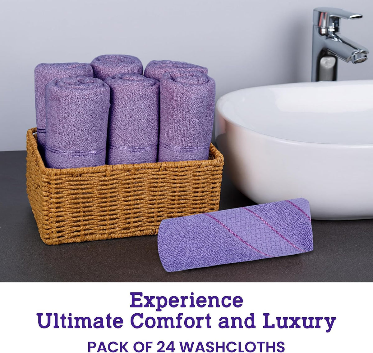 Cotton Washcloths 12x12 Inch Face & Body Towels, 24 Pack Set Soft | Soft Absorbent Quick Dry Wash Cloth Set for