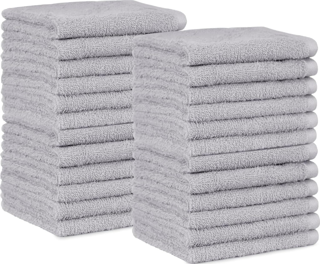 Highly Absorbent Fast Drying 100% Cotton Washcloths for Bathroom and Face, Machine Washable, 12 x 12 in, Gray, 24-Pack