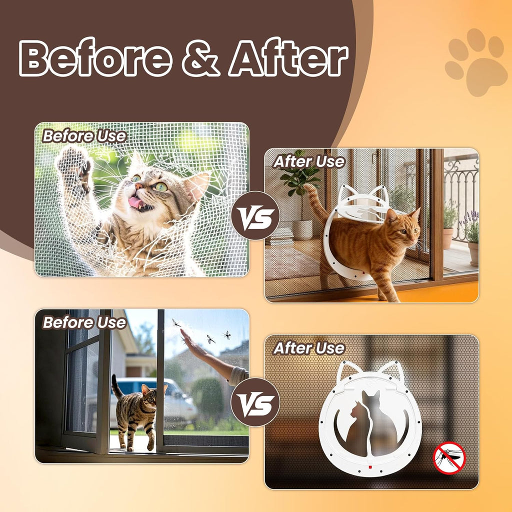 Cat Door for Screen Door & Screen Window with Lockable Magnetic Flap