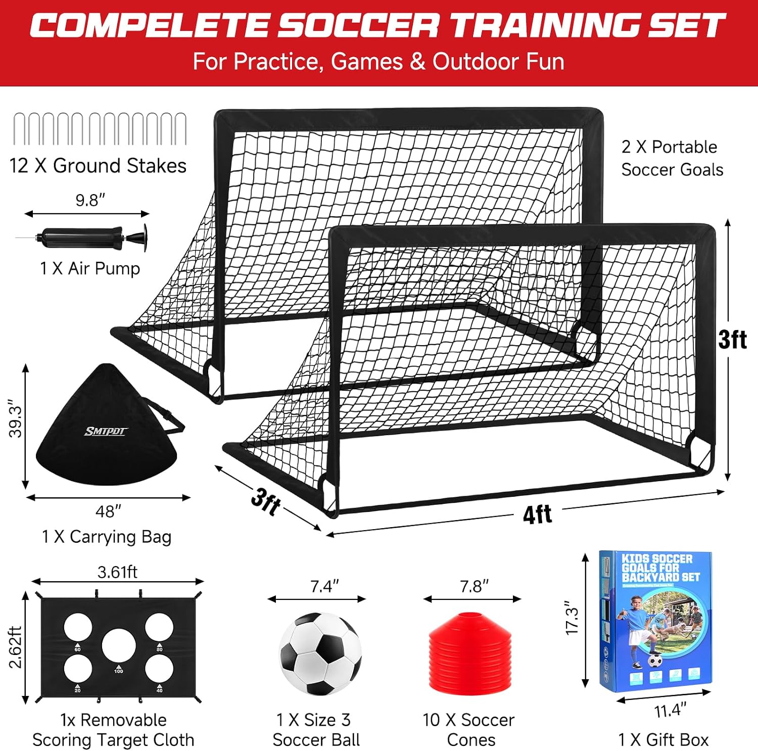 Soccer Goal,Backyard Soccer Goals for Kids 2 Pack,4x3/6x4 FT Portable Toddler Soccer Nets with Target,Ball &