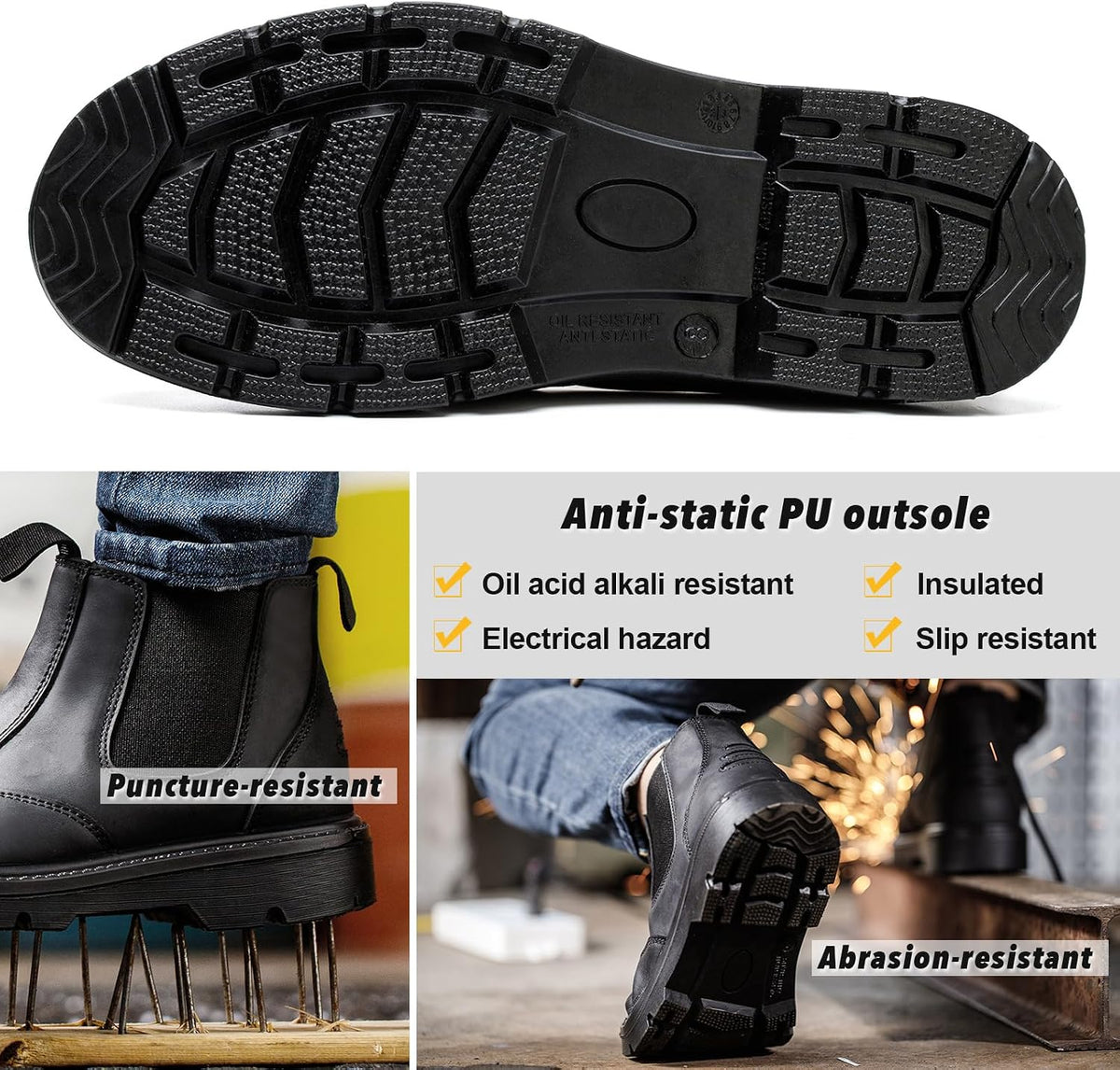 Men's 6" Steel Toe Work Boots - Heavy Duty, Comfortable, and Durable with Superior Oil/Slip Heat Resistant Outsole