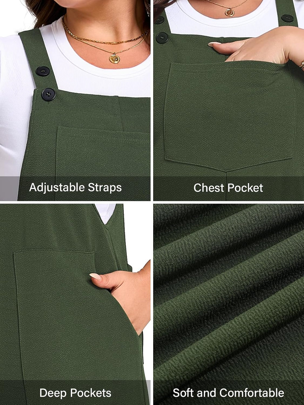 Plus Size Overalls for Women Loose Fit Adjustable Straps Jumpsuits with Pockets Bib Rompers Spring Summer