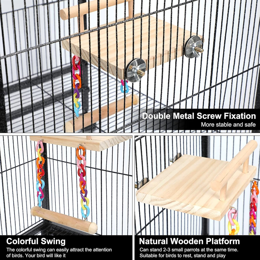 Bird Perches Cage Toys Parrot Wooden Platform Play Gyms Exercise Stands with Acrylic Wood Swing Ferris Wheel Chewing