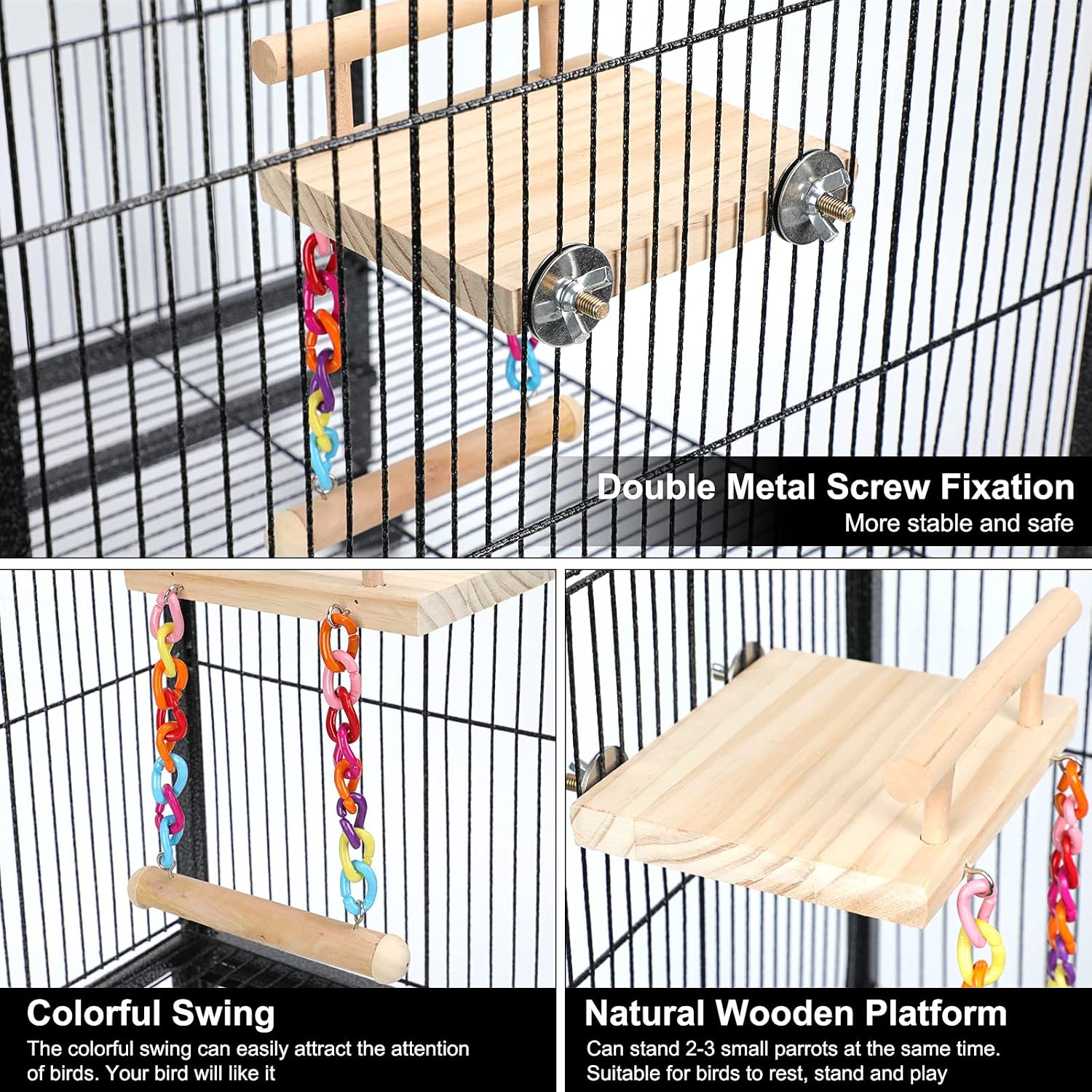Bird Perches Cage Toys Parrot Wooden Platform Play Gyms Exercise Stands with Acrylic Wood Swing Ferris Wheel Chewing