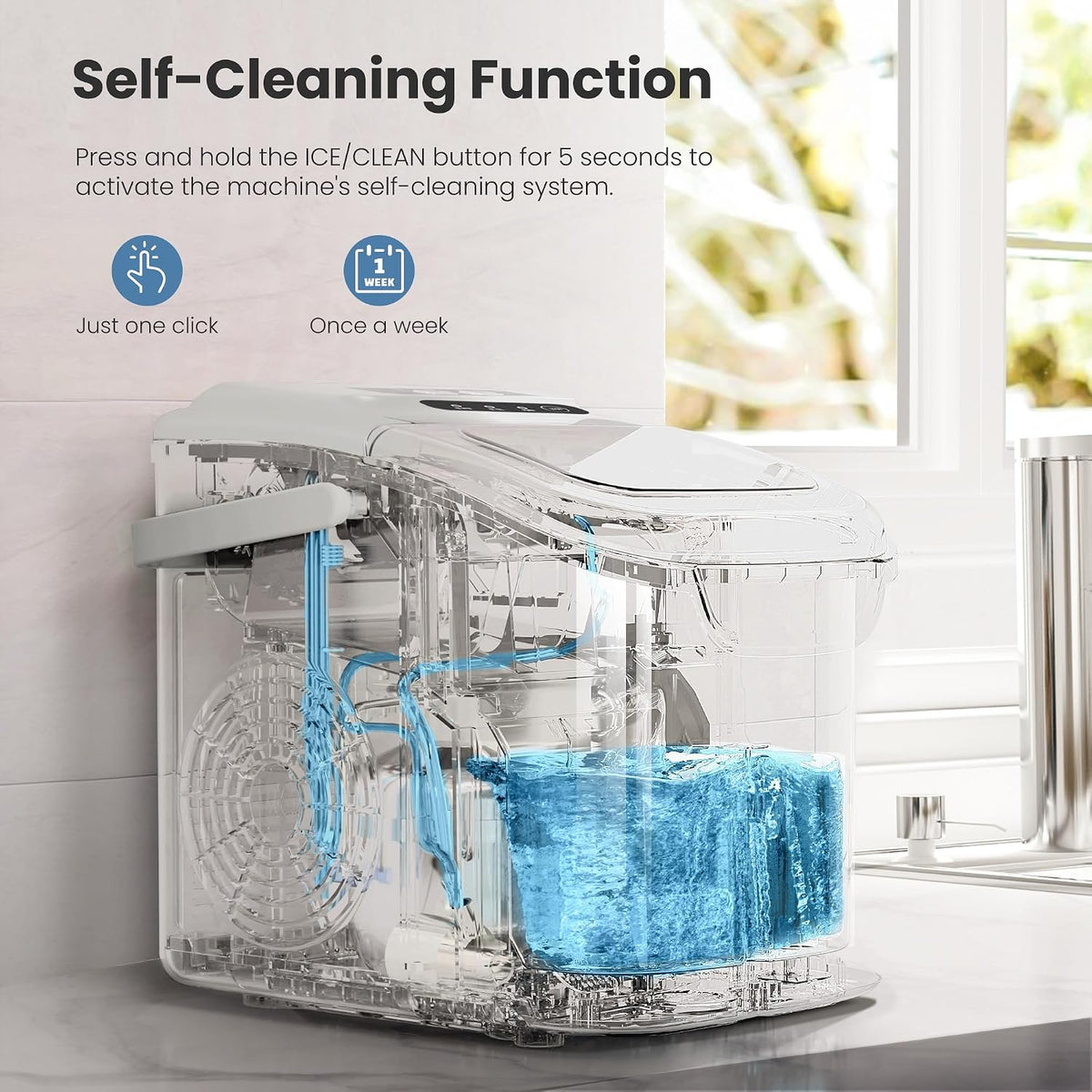 Countertop Ice Maker, 26Lbs/24H,2 Sizes of Ice, Self-Cleaning,White