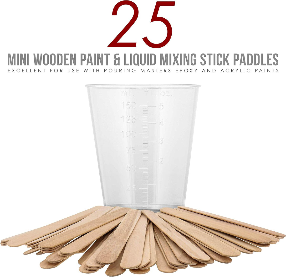 5 Oz (150 ml) Liquid Measuring Cups,100 Pack with 25 Sticks