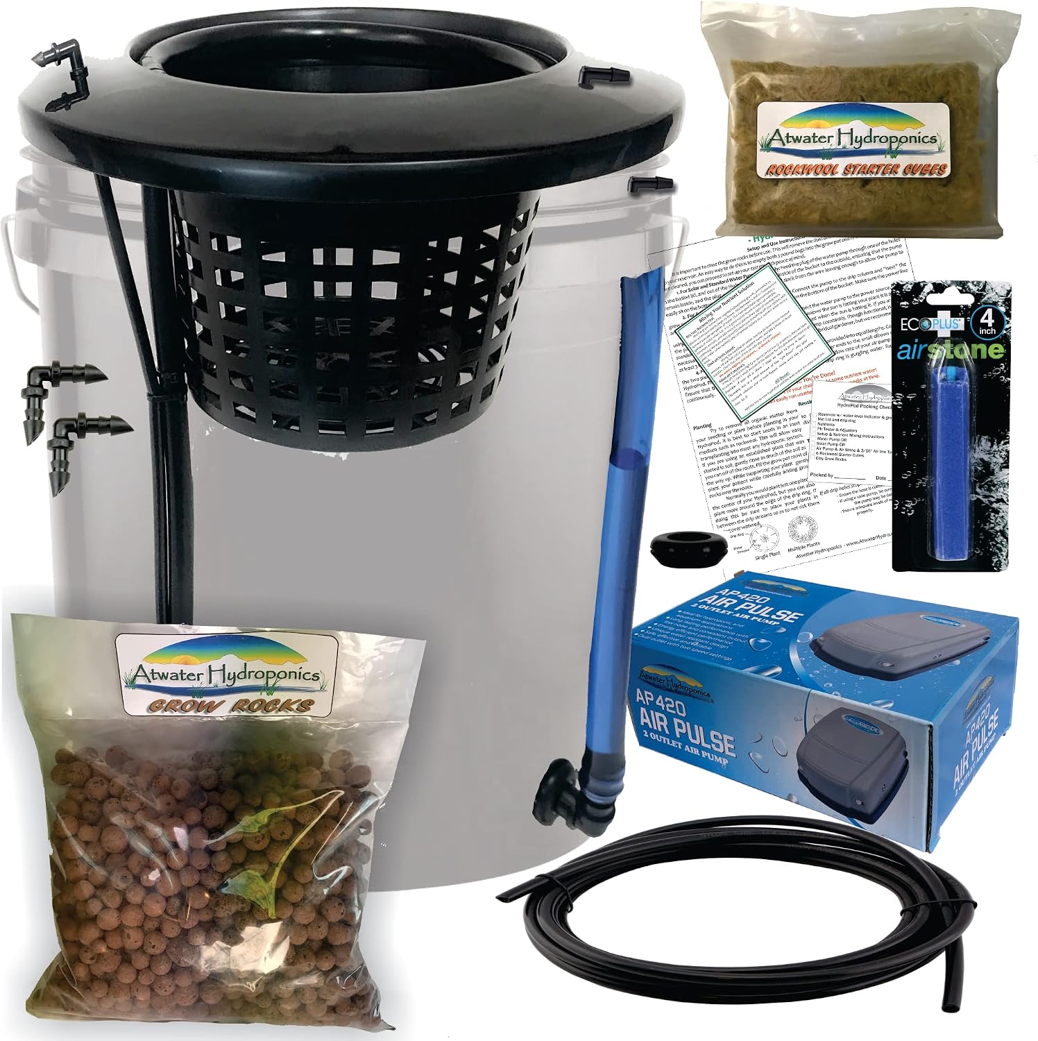 The Atwater HydroPod - Dual DWC Deep Water Culture/Recirculating Drip Hydroponic Garden System - Bubble Bucket