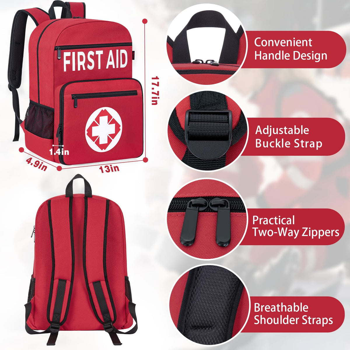 First Aid Kit Backpack Fully stocked, 400pcs Survival Gear