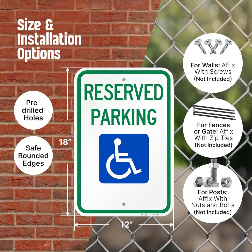 Basics Reserved Parking Federal Handicap Parking Sign | 12" x 18" Engineer Grade Reflective 120 mil ACM, Made in USA