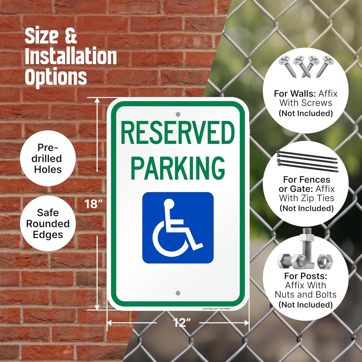 Basics Reserved Parking Federal Handicap Parking Sign | 12" x 18" Engineer Grade Reflective 120 mil ACM, Made in USA