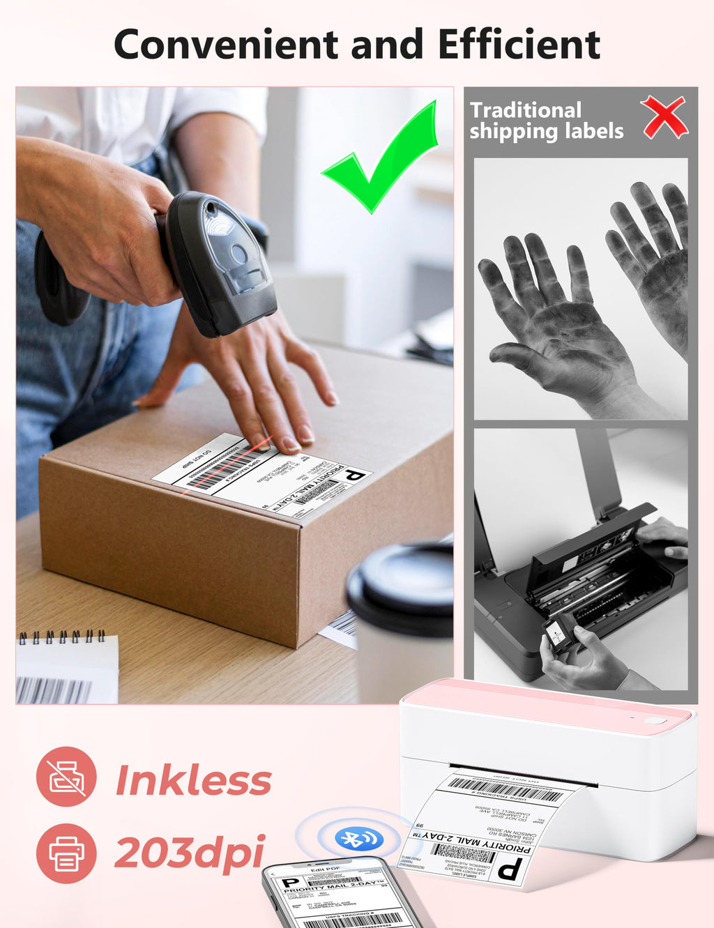 Bluetooth Thermal Shipping Label Printer with Holder & 500pcs Label