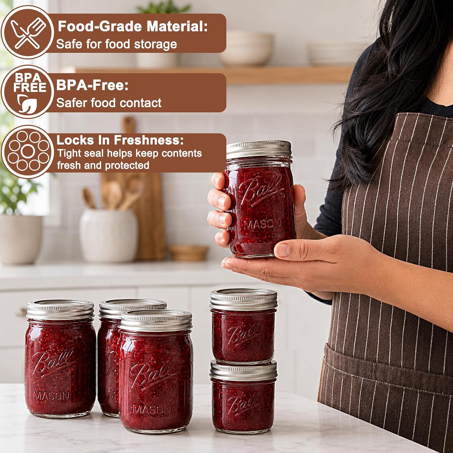 Regular Mouth Mason Jar Lids and Rings for Ball & Kerr, 70mm, 12 Pack
