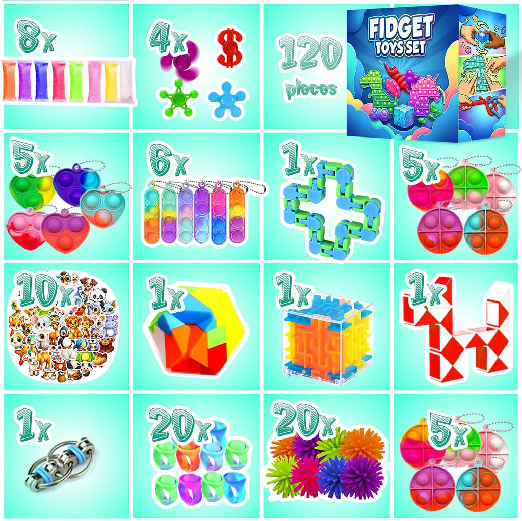 Fidget Toys, 120 Pack Party Favors for Kids 8-12 4-8, Sensory Toy for Autism Autistic Anxiety Children Boys Girls