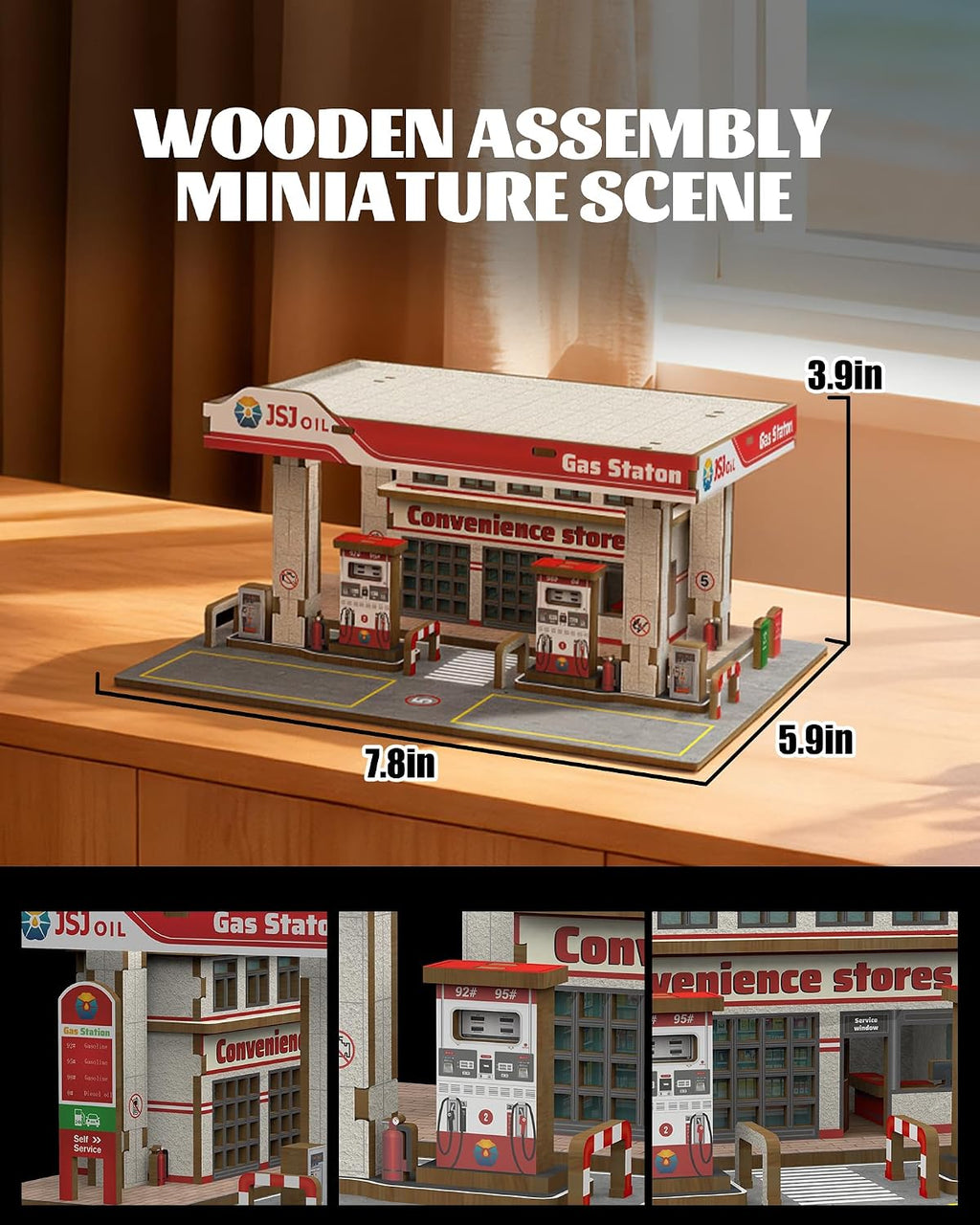 1/64 Wooden Diorama Display for Hot Wheels with LED, Holds 2 Cars | Diecast Model Car Garage for Hot Wheel Matchbox