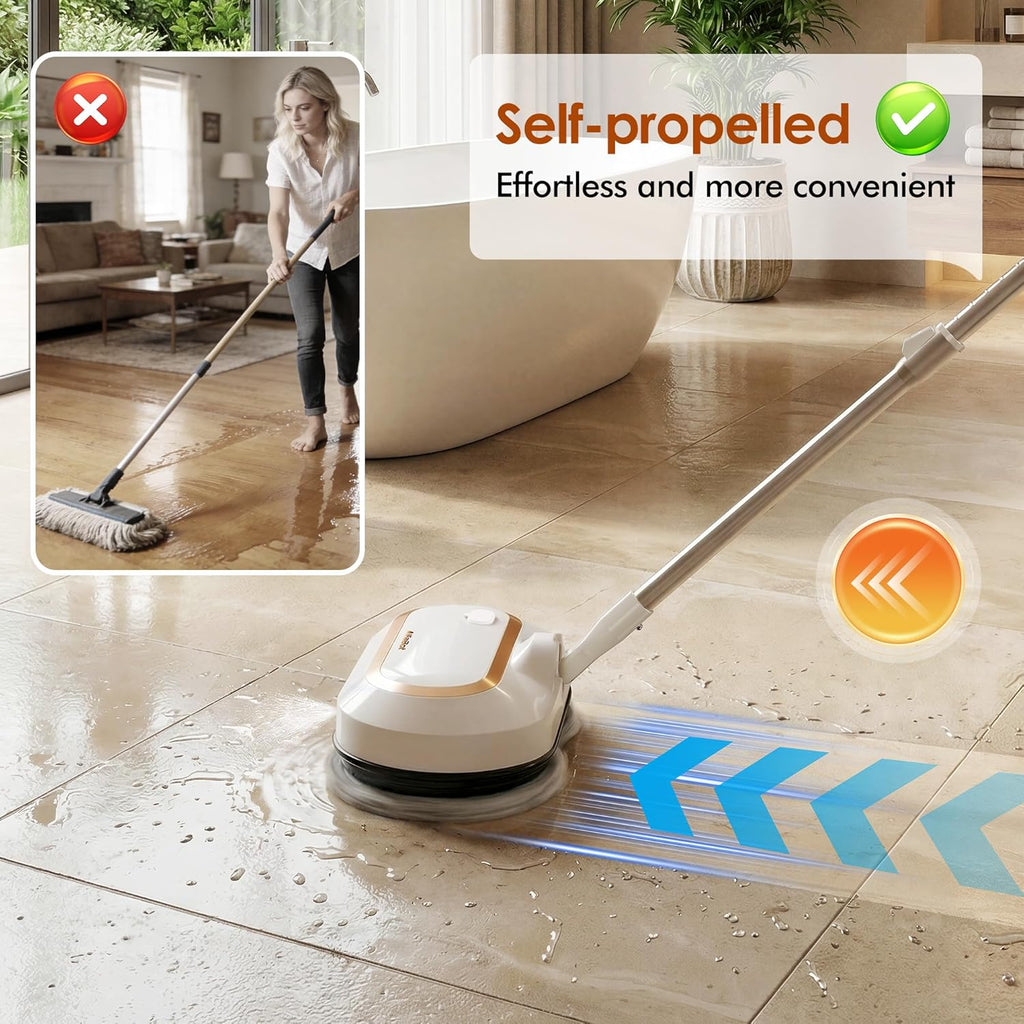Cordless Electric Mop for Floor Cleaning, Dual Spin with LED Headlight, Water Spray, Long-Lasting Battery